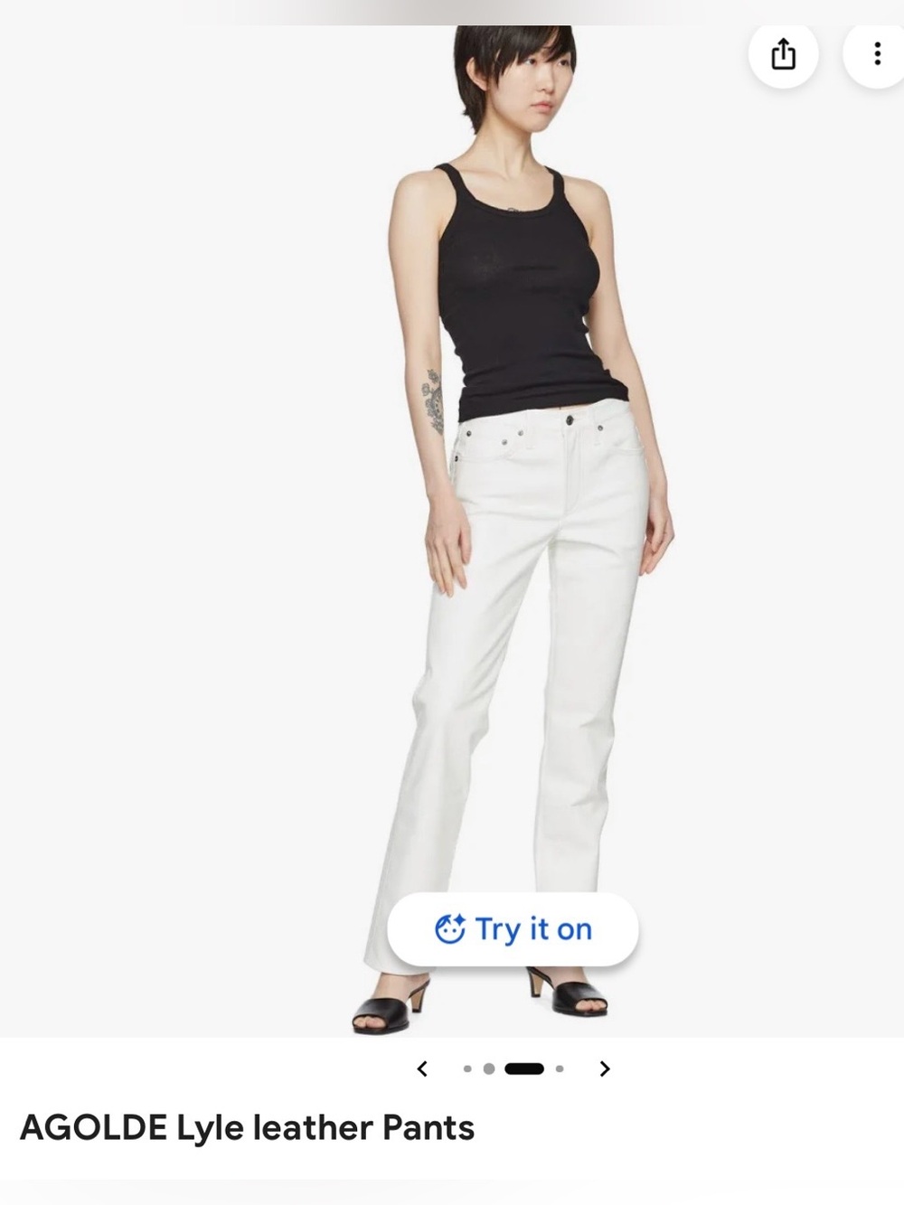 AGOLDE LYLE WHITE LEATHER LOW RISE PANTS IN COLOUR “LACE”